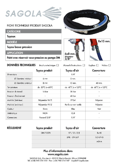 Fiche technique tuyau basse pression